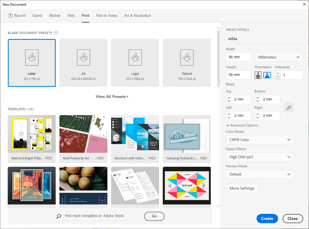 nastavenie dokumentu illustrator